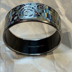Michaela Frey Wien Enamel Geometric Bangle - Teal, Purple, Gold
